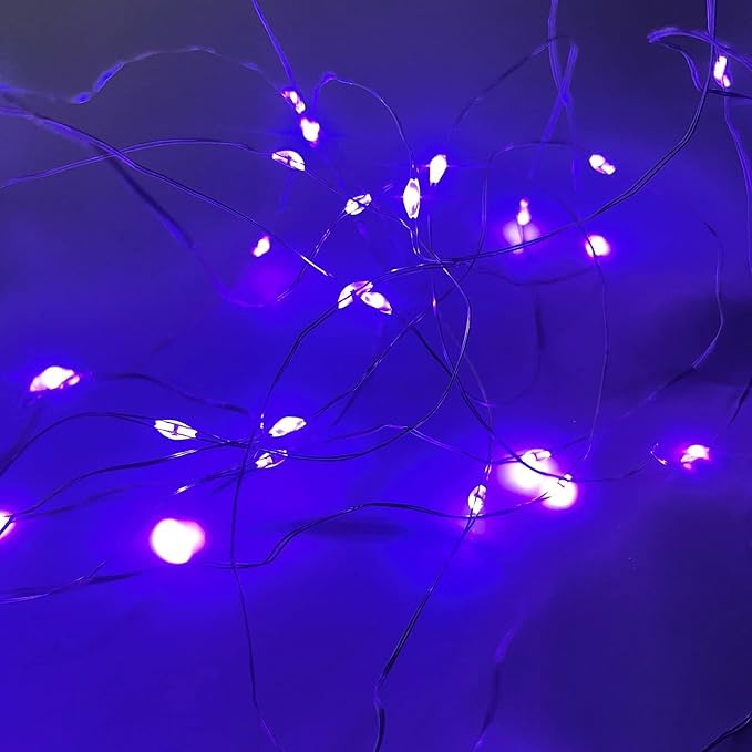 4-Pack 50 LED Fairy Lights Battery Operated with Timer, 16FT Waterproof Halloween String Lights Outdoor Indoor LED Starry Lights for Halloween Parties Bedroom Home Centerpiece DIY Decorations (Purple)