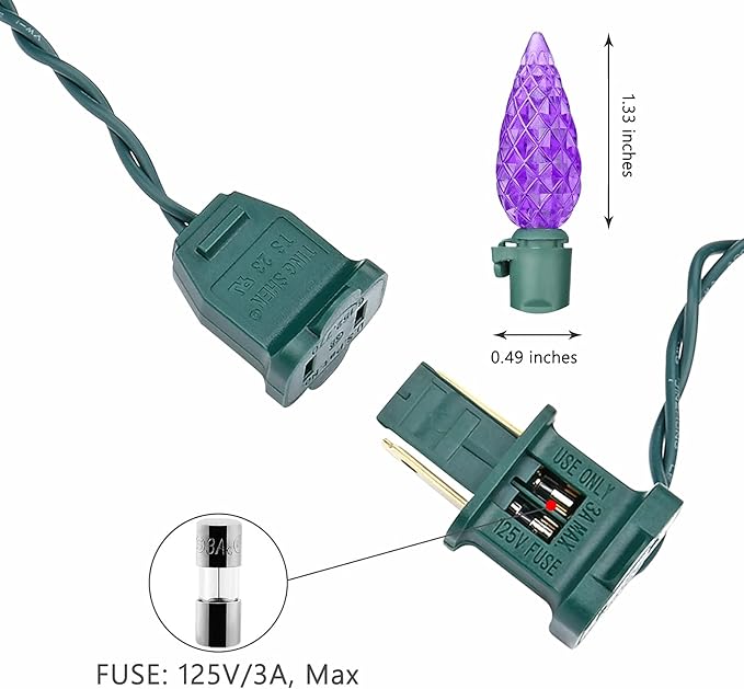 Brizled Purple Halloween Lights, 33ft 100 LED Faceted C5 Halloween String Lights, 120V UL Certified Purple Light Set Connectable Mini Light for Indoor & Outdoor Tree Xmas Party Decorations