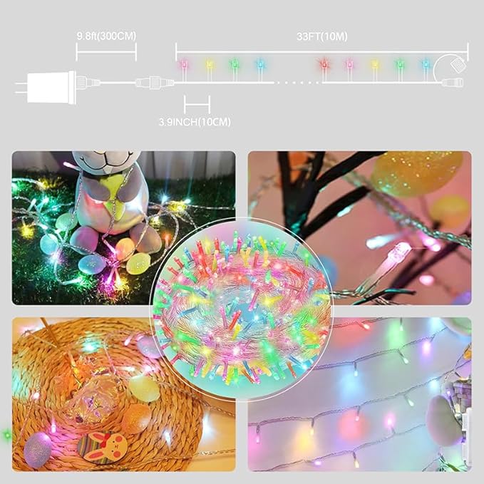 LAMPHOME 33ft Christmas Decorative Mini Lights, 100 LED Easter String Light Decoration, Easter Pastel Lights 11 Lighting Modes for Indoor Outdoor Xmas Tree Wedding Party Decoration (Multicolor)