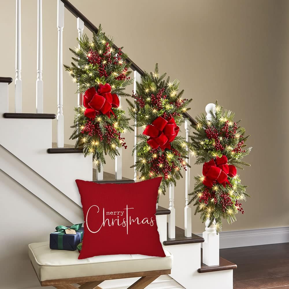 DFXSZ Christmas Throw Pillow Covers 20x20 Inch Set of 2 Merry Christmas Farmhouse Decorations Believe Holiday Decor Throw Cushion Case for Home Couch
