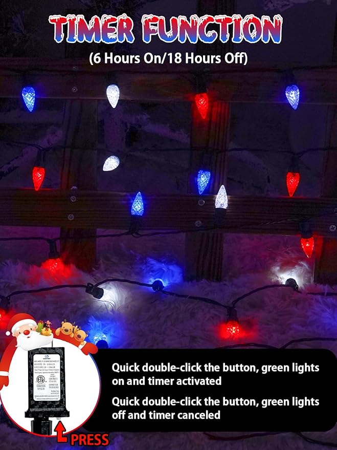 240 LED 78FT C6 Christmas String Lights, Super Long Christmas Lights Outdoor Indoor with 13 Modes & Timer, Waterproof Fairy Twinkle Light Plug in for Tree Party Xmas Decorations (Red White and Blue)