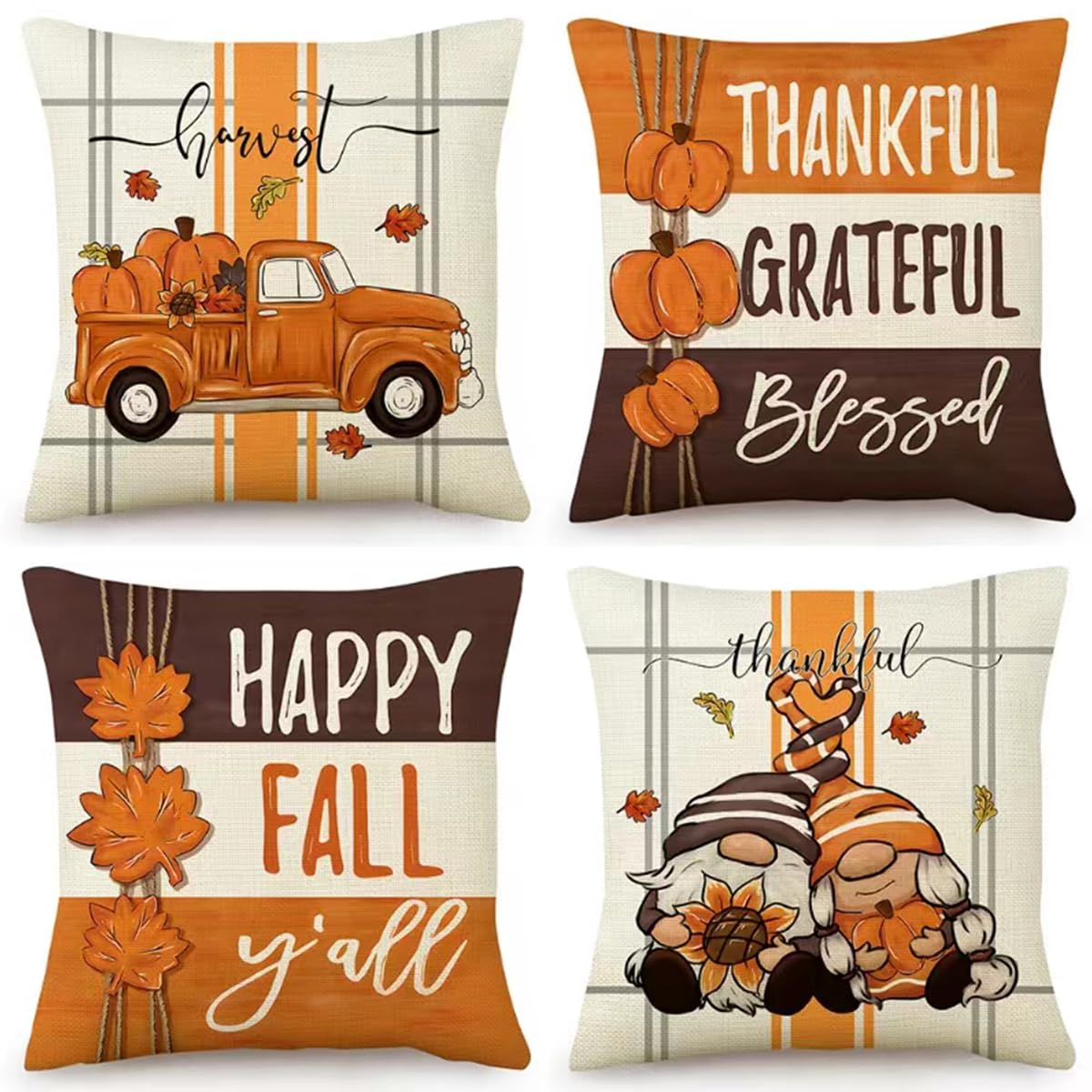 PSDWETS Throw Pillow Covers 18x18 Set of 4 for Fall Decor,Fall Decorations Maple Leaves Pumpkin Farmhouse Autumn Thanksgiving Cushion Cover for Home Sofa Couch
