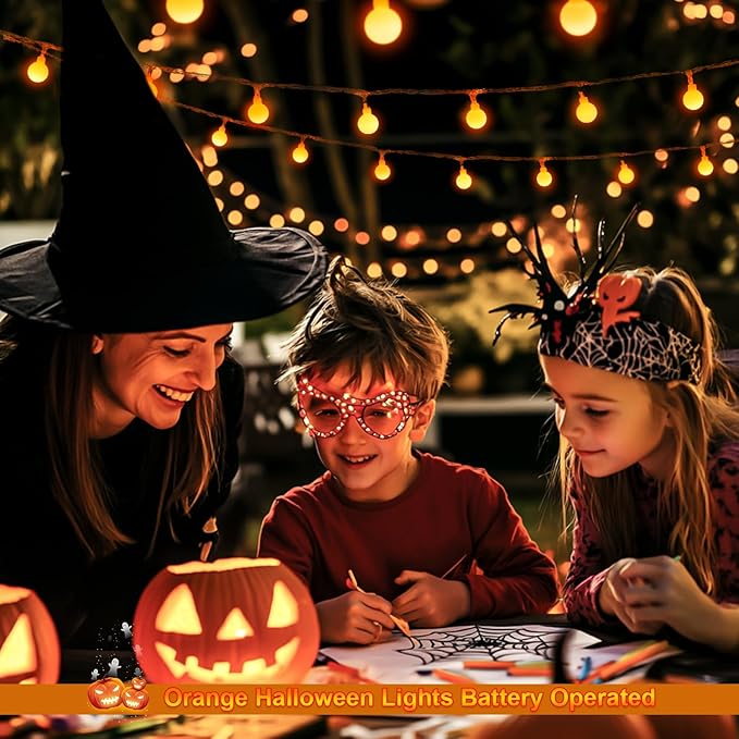 JMEXSUSS Orange Lights for Halloween, 33ft with 8 Modes Remote, 100 LED Globe String Lights Outdoor Battery Operated for Halloween Bedroom Thanksgiving Party Christmas Decor