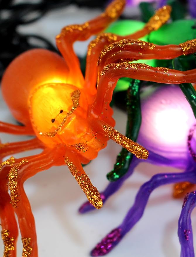 Sparkling Halloween String Lights, 12ft 20 LED Glitter Spiders, UL Certified Plug in Indoor Halloween Decor for Home, Mantle, Window & Party