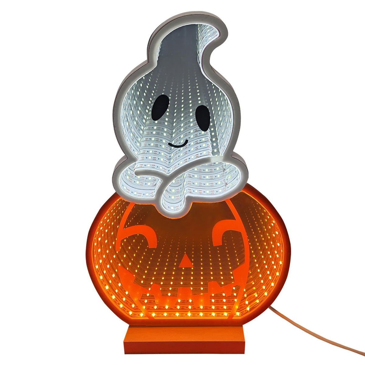 DUOMY DÉCOR LED Halloween Pumpkin Light, Cute Neon Pumpkin and Ghost Sign Decor,11.57 Inch Halloween 3D Infinity Lights with USB Powered for Table, Room, Party Decoration