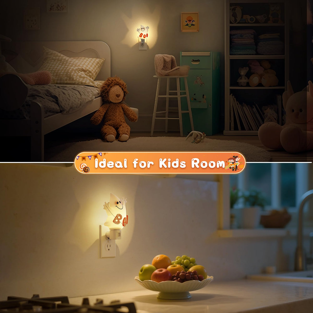 L LOHAS LED Halloween Night Light Plug in, Ghost Nightlight with UL,C7 Bulbs Changeable,Halloween Party Decorative for Adults,Kids,Gift