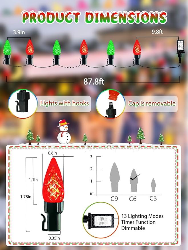 240 LED 78FT C6 Christmas String Lights, Super Long Christmas Lights Outdoor Indoor with 13 Modes & Timer, Waterproof Fairy Twinkle Light Plug in for Tree Garden Party Xmas Decorations (Red & Green)