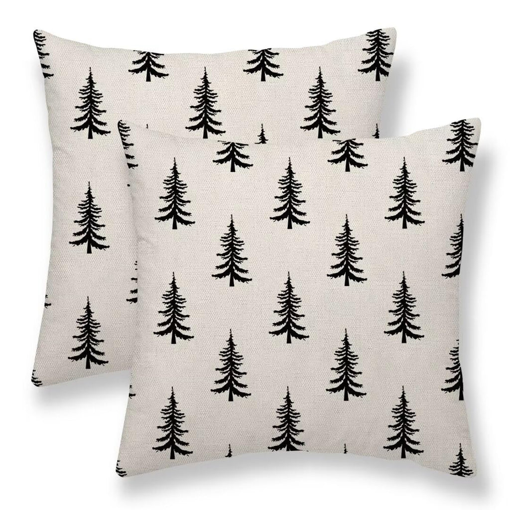 Sunshineyan Christmas Pillow Covers 22 x 22 Inch Set of 2, Black Chirstmas Tree Decorations Throw Pillow Covers Outdoor Winter Holiday Farmhouse Xmas Cushion Case Linen Square for Home Couch Sofa