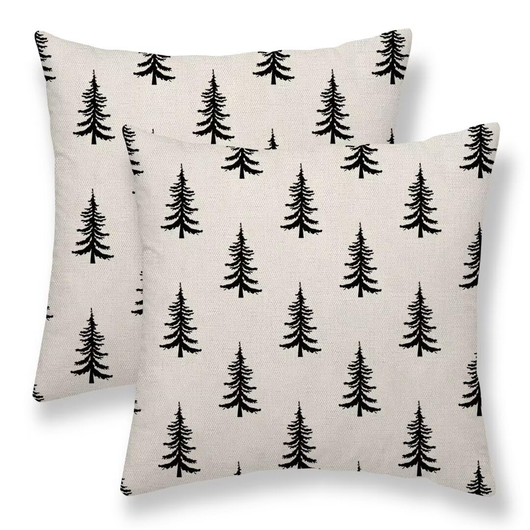 Sunshineyan Christmas Pillow Covers 22 x 22 Inch Set of 2, Black Chirstmas Tree Decorations Throw Pillow Covers Outdoor Winter Holiday Farmhouse Xmas Cushion Case Linen Square for Home Couch Sofa