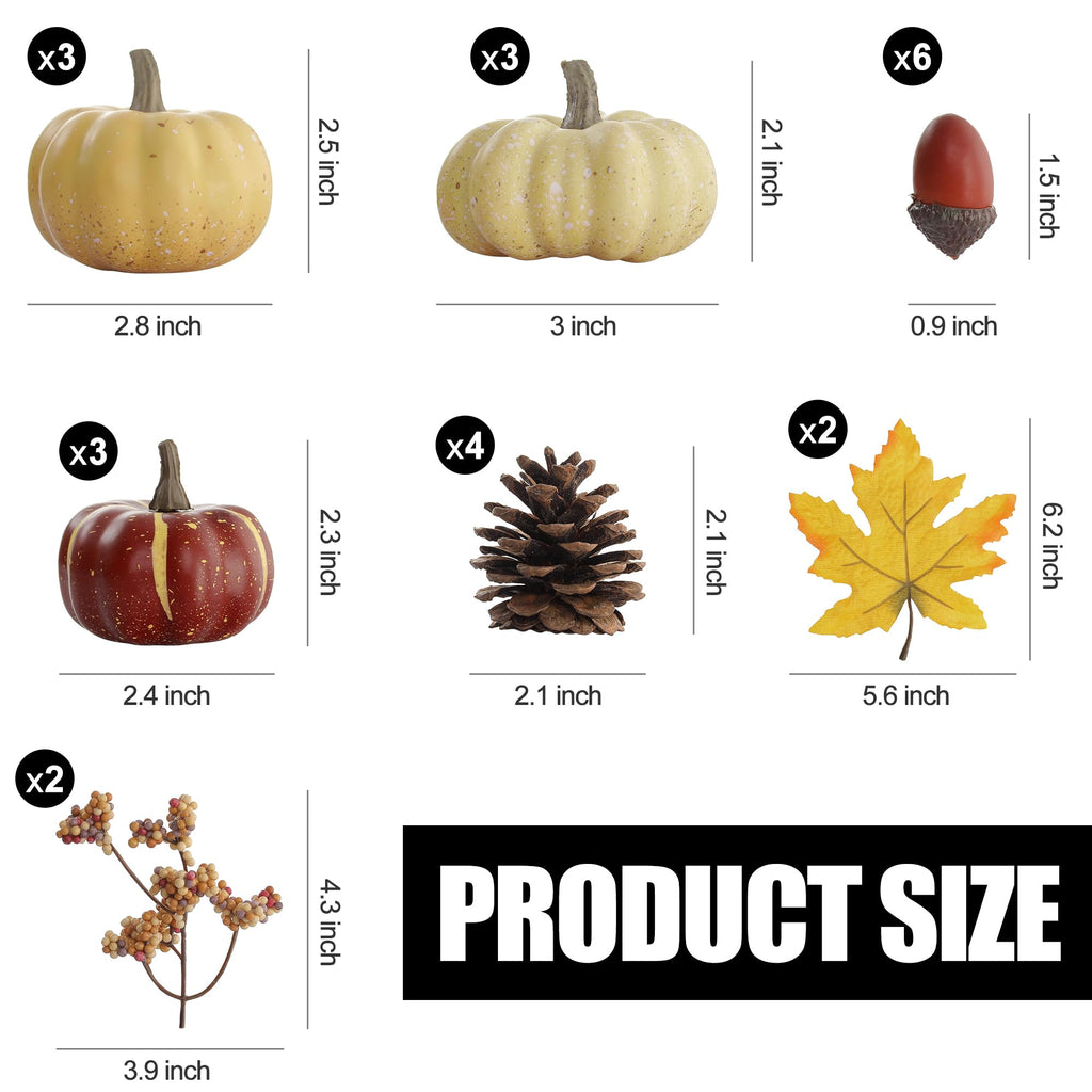 Artgar Pumpkin Decor Set, 23 PCS Fall Harvest Decorations Including Mini Pumpkins, Acorns, Pinecones, Berries, Maple Leaves for Home Table Wedding DIY Fall Halloween Thanksgiving Decor