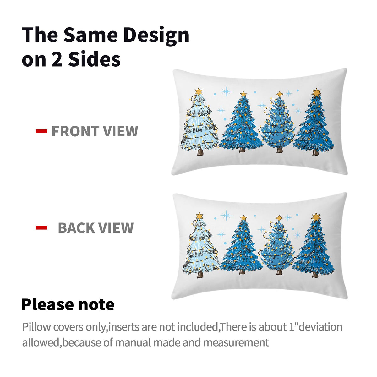 Blue Christmas Tree Lumbar Throw Pillow Covers 12X20 In Set of 2 Xmas Tree Lights Stars Decorative Rectangle Pillow Cases Winter Holiday Pillow Cover Farmhouse Home Decor For Living Room Sofa Couch
