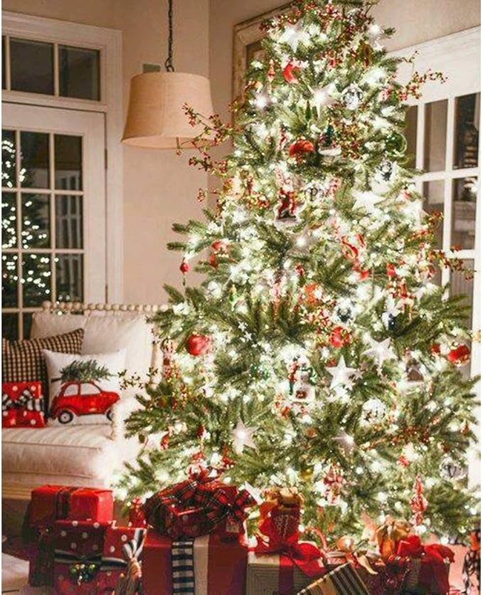 HOME LIGHTING 66ft Christmas Decorative Mini Lights, 200 LED Green Wire Fairy Starry String Lights Plug in, 8 Lighting Modes, for Indoor Outdoor Xmas Tree Wedding Party Decoration (White)