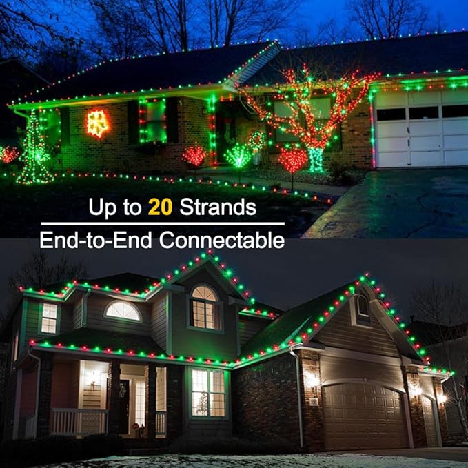 Brizled Red & Green C5 Christmas Lights, 33ft 100 LED Christmas Lights, Connectable 120V UL Certified Mini Xmas Light String Faceted Xmas Light for Christmas Tree Party Roof Indoor Outdoor Decor