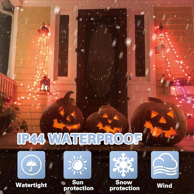 LAMPHOME 66ft Halloween Decorative Mini Lights, 200 LED Transparent Wire Fairy Starry String Lights Plug in, 11 Lighting Modes, for Halloween Decoration Outdoor Xmas Tree Party Decoration (Orange)