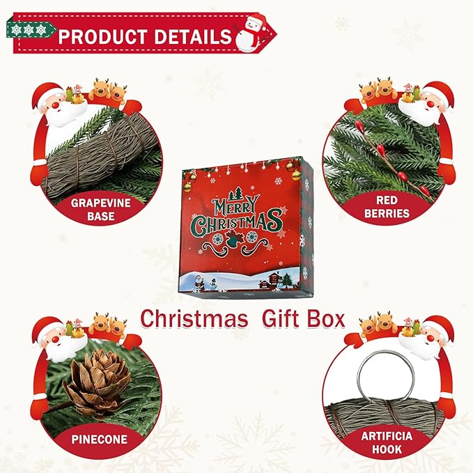 26 Inch Christmas Wreaths for Front Door with Red Berry Real Touch Large Artificial Xmas Winter Pine Cedar Wreaths for Windows Outdoor Christmas Home Yard Farmhouse Wall Front Door Porch Hanging Decor
