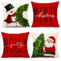 Red Christmas Pillow Covers 18x18 Set of 4 - Farmhouse Decorations With Snowman, Wreath, Santa Claus, Tree - Merry Christmas Holly Jolly Winter Holiday Decor Throw Cushion Case for Home Couch S22C17