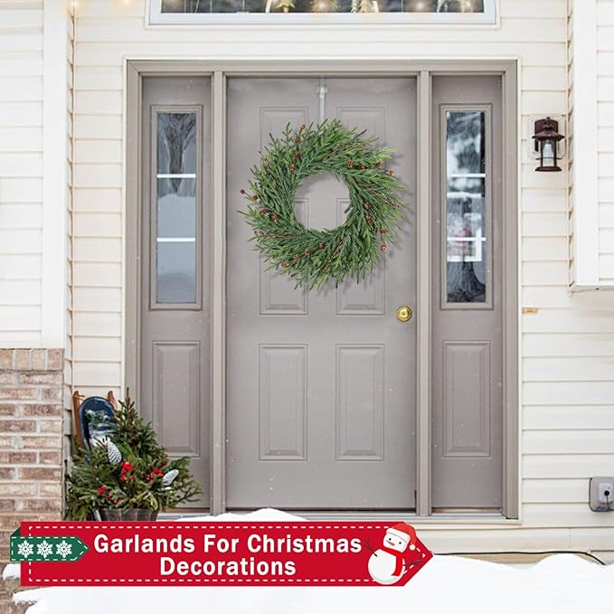 26 Inch Christmas Wreaths for Front Door with Red Berry Real Touch Large Artificial Xmas Winter Pine Cedar Wreaths for Windows Outdoor Christmas Home Yard Farmhouse Wall Front Door Porch Hanging Decor
