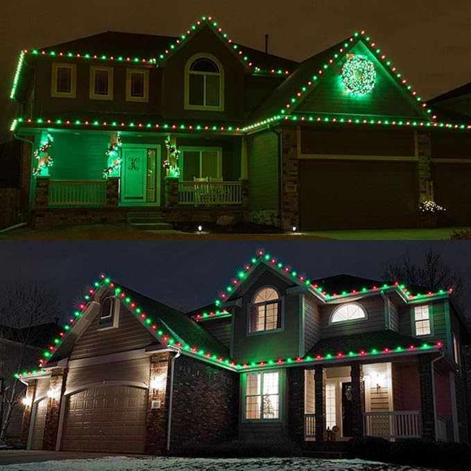 Brizled Red & Green C5 Christmas Lights, 33ft 100 LED Christmas Lights, Connectable 120V UL Certified Mini Xmas Light String Faceted Xmas Light for Christmas Tree Party Roof Indoor Outdoor Decor