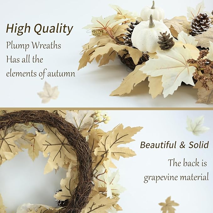 Fall Wreath with Lights 22 Inch - Fall Wreaths for Front Door Thanksgiving Halloween with Fall Home Decorations Autumn Wreath for Indoor Outdoor Wall Festival Decor
