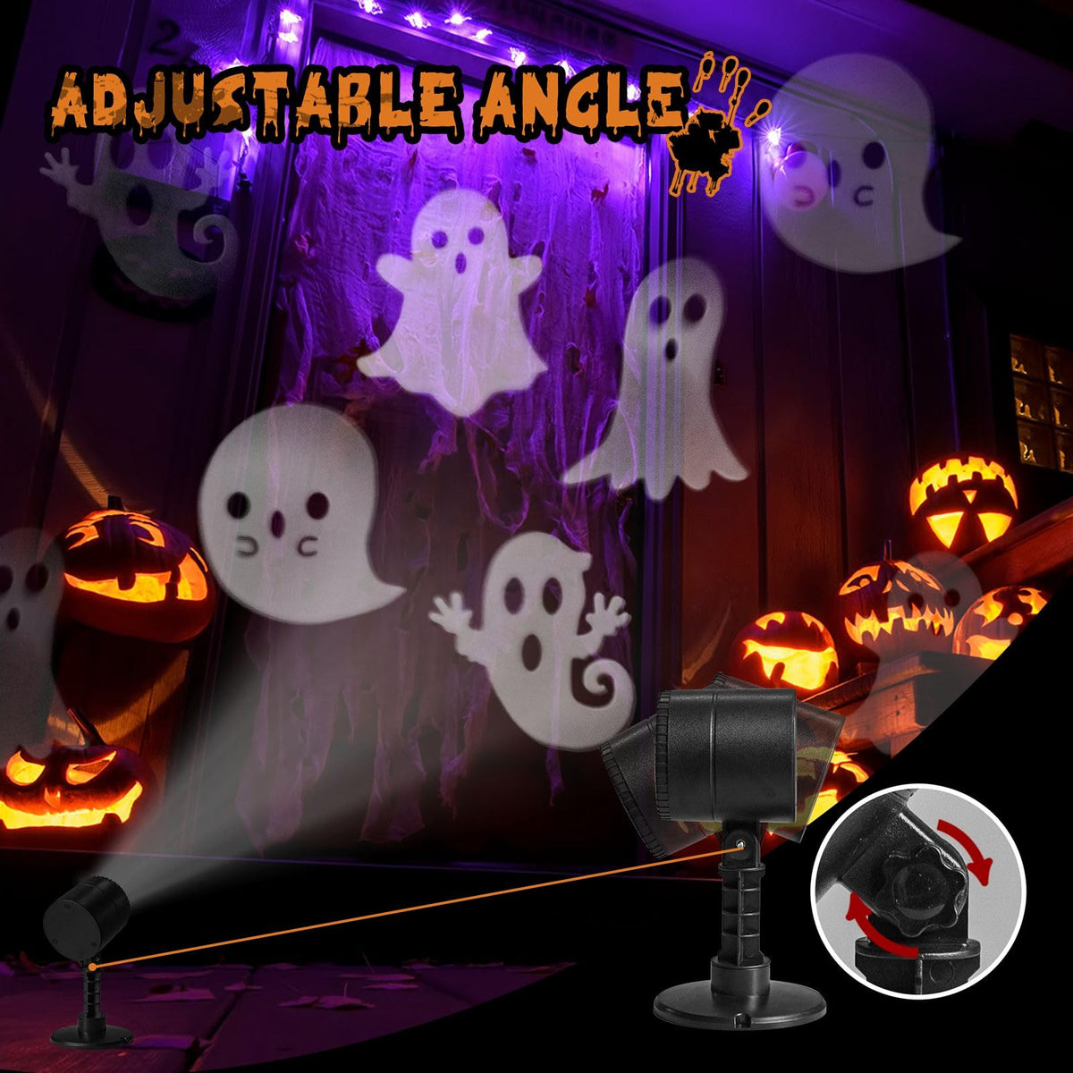 NOWSTO LED Halloween Decoration, Ghost Rotating Projector Yard Stake Lights, Indoor Outdoor Landscape Night Light for Home Thealter, Ceiling, Room, Patio, Garden, Halloween, Bedroom Decor
