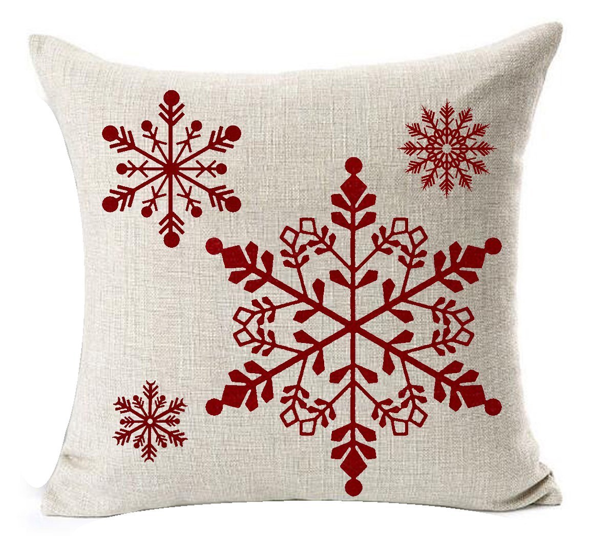 Andreannie Set of 4 Throw Pillow Cover Christmas Beige Shadow Let It Snow Snowflakes Red Cotton Linen Throw Pillow Case Cushion Cover for Sofa Bed Couch Home Decor Square 18 X 18 Inches(Blood Red)