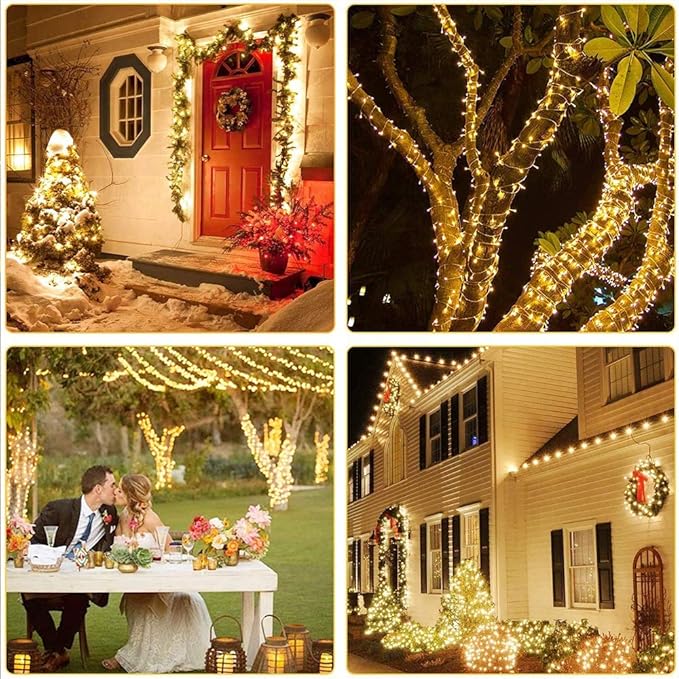 175Ft Christmas Lights Outdoor, 500 LED Christmas String Lights with 8 Modes, Timer, Waterproof Fairy Twinkle Light for Party, Garden, Patio Home Weddings Holiday Xmas Tree Decorations (Warm White)