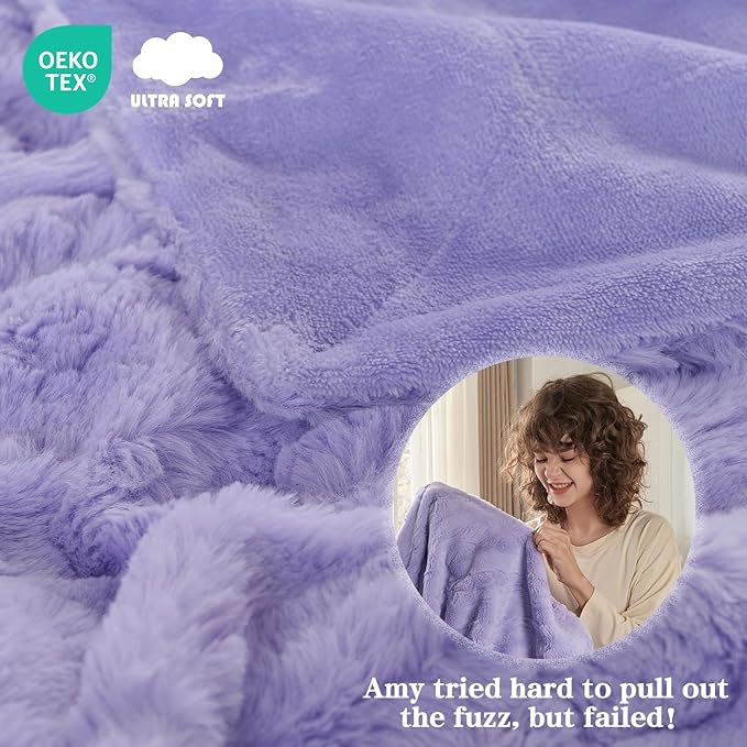 Krifey Faux Fur Throw Blanket for Bed, 3D Marble Texture Soft Throws, Cozy Fuzzy Plush Thick Warm Blanket, Christmas Birthday Gifts for her Girls Women Mom, Light Purple, 60x80in