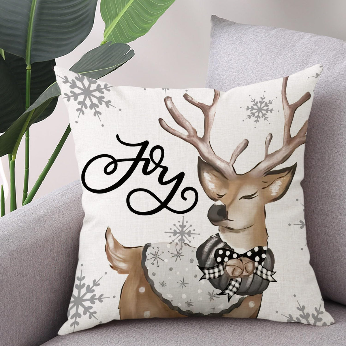 Coeufuedy Christmas Stripe Pillow Covers 18x18 Inch Set of 4 Snowman Reindeer Gloves Eucalyptus Winter Holiday Decorative Farmhouse Cushion Covers for Sofa Couch Living Room