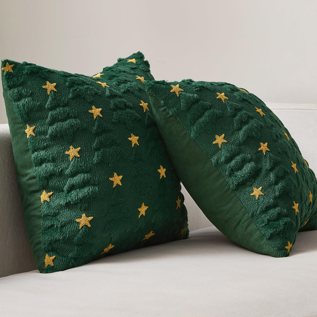 MIULEE Christmas Pillow Covers 18x18 Inch Set of 2, Dark Green Christmas Tree Plush Faux Fur Pillowcases Soft Decorative Throw Pillow Cases for Couch Sofa Living Room Winter Xmas Holiday Home Decor