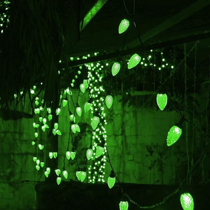 Dazzle Bright C9 Christmas String Lights, Waterproof Connectable Green Wire Fairy Lights, Christmas Lights for Indoor Outdoor Home Yard Xmas Tree House Decorations (Green, 100 LED)