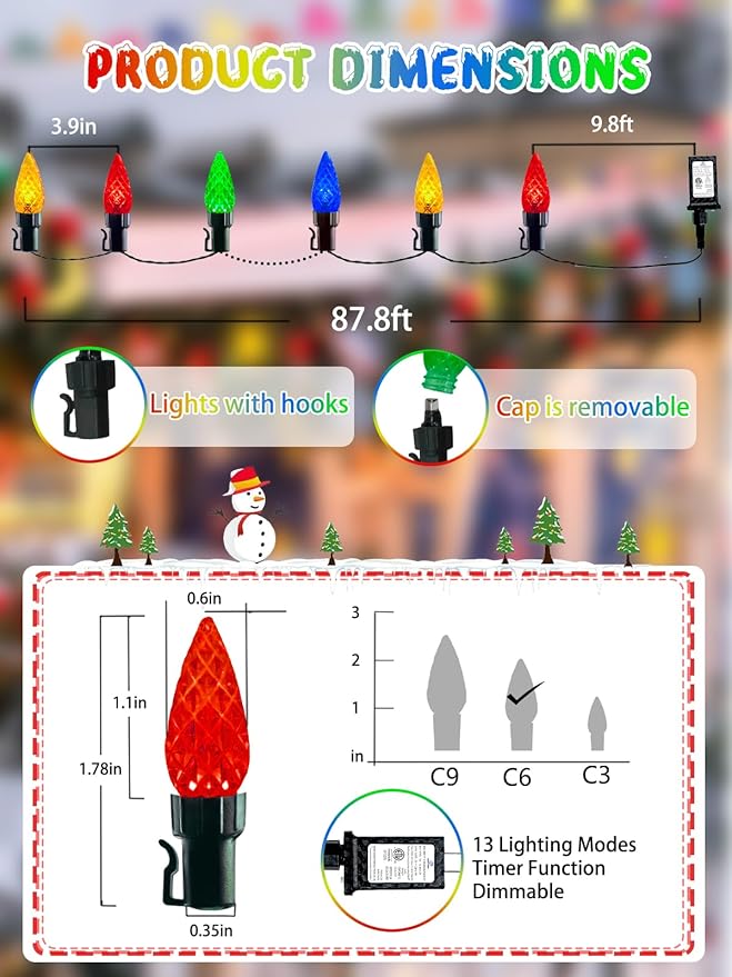 240 LED 78FT C6 Christmas String Lights, Super Long Christmas Lights Outdoor Indoor with 13 Modes & Timer, Waterproof Fairy Twinkle Light Plug in for Tree Garden Party Xmas Decorations (Multicolor)