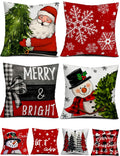 multiwins Christmas Decorations Set of 4 Double-Sided Print Christmas Pillow Covers 18" x 18", with 8 Cute Patterns, Throw Pillow Covers Perfect for Home Christmas Decor