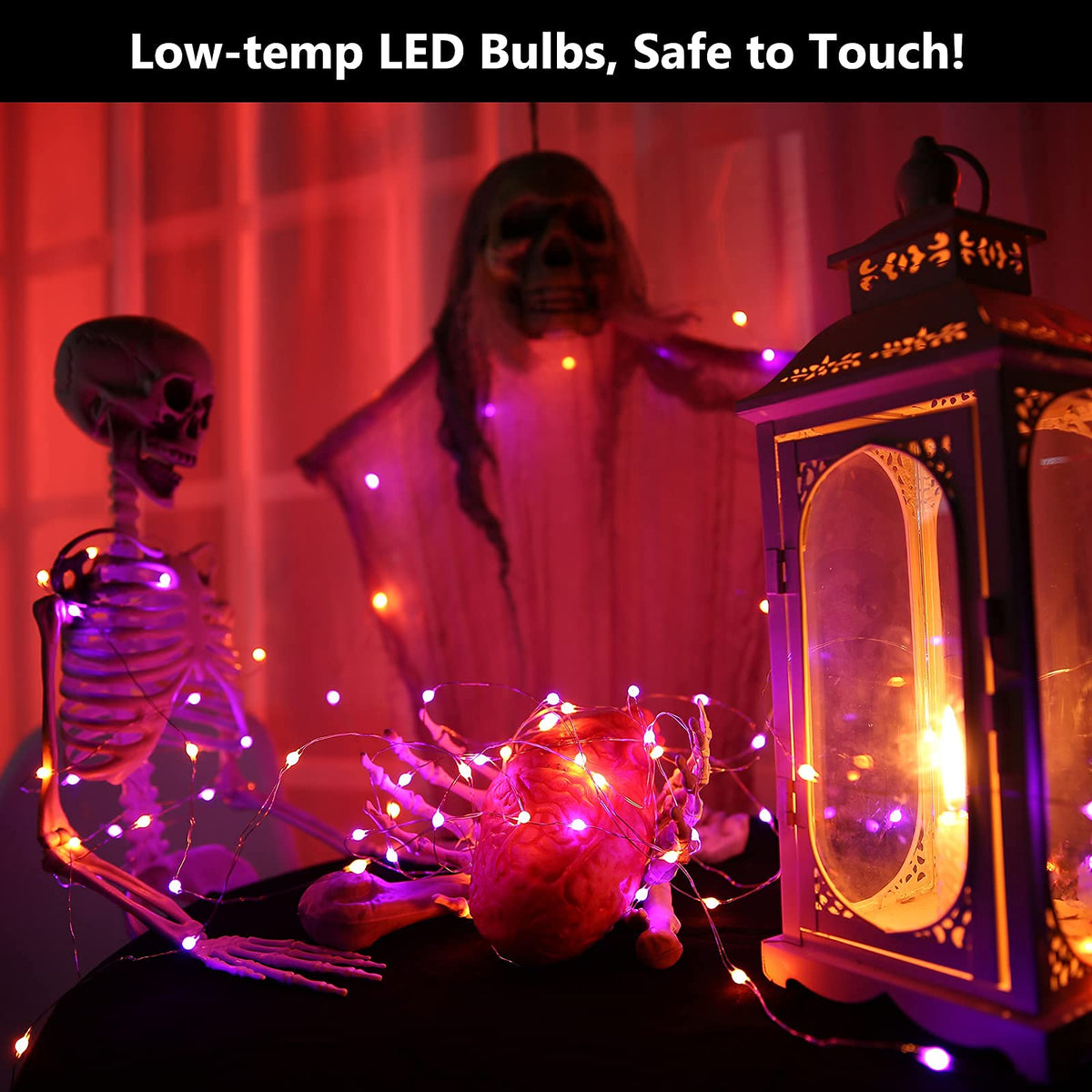 BrizLabs Purple & Orange Halloween Lights, 2 Pack 17.48ft 50 LED Halloween String Lights with Remote, 8 Modes Battery Purple & Orange Fairy Light Waterproof Twinkle Light for Outdoor Haunted Decor