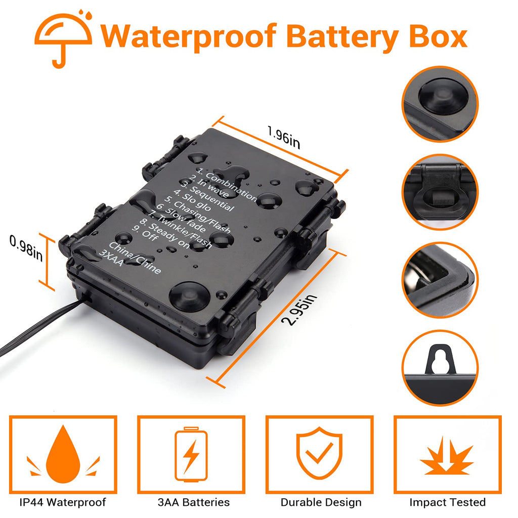 iBaycon 2 Pack 50 LED Battery Halloween Lights, 16.4ft Battery Operated Halloween Lights, Orange Purple Waterproof Twinkle Fairy Lights with 8 Modes & Timer for Indoor Outdoor Halloween Decorations