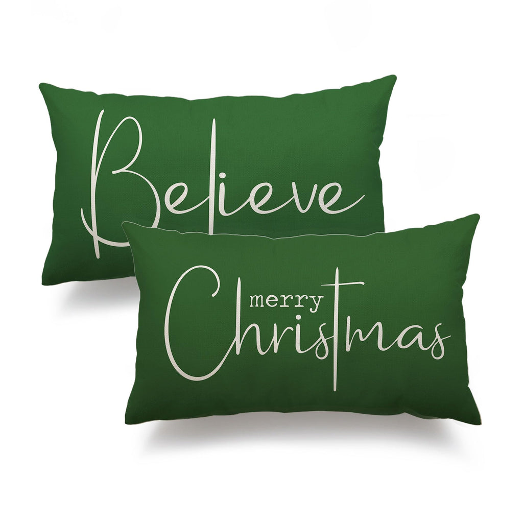 Christmas Throw Pillow Covers 12x20 Inch Set of 2 Merry Christmas Farmhouse Decorations Believe Holiday Decor Throw Cushion Case for Home Couch