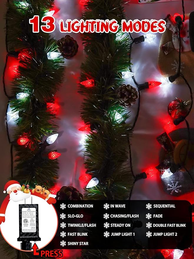 240 LED 78FT C6 Christmas String Lights, Super Long Christmas Lights Outdoor Indoor with 13 Modes & Timer, Waterproof Fairy Twinkle Light Plug in for Tree Garden Party Xmas Decorations (Red & White)