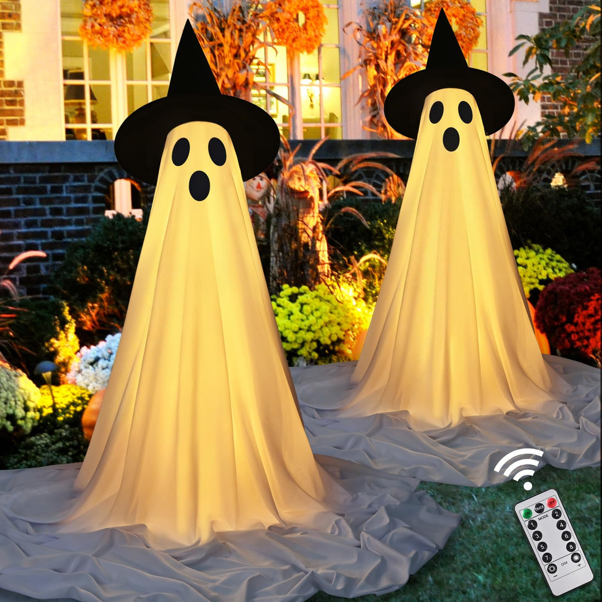 2Packs Halloween Decorations Outdoor,Halloweens Ghost Party Decor with Remote Control,Spooky LED String Lights for Outdoor Indoor，Porch, Yard, Garden, Lawn Party (Timer & 8 Lighting Modes)