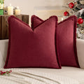 MIULEE Christmas Decorative Throw Pillow Covers Neutral Linen Fringe Throw Pillows Euro Shams Set of 2 Burgundy Boho Farmhouse Cushion Covers for Couch Sofa Bed Living Room Home Decor 22x22 Inch