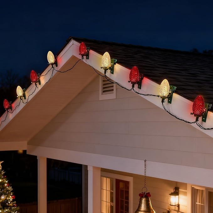 TW SHINE C9 Christmas Lights, 100 LED 66 FT Christmas String Lights Outdoor with 100 Spring Clips and Timer, Waterproof Connectable for Indoor Yard Xmas Tree House Decorations (Red & Warm White)
