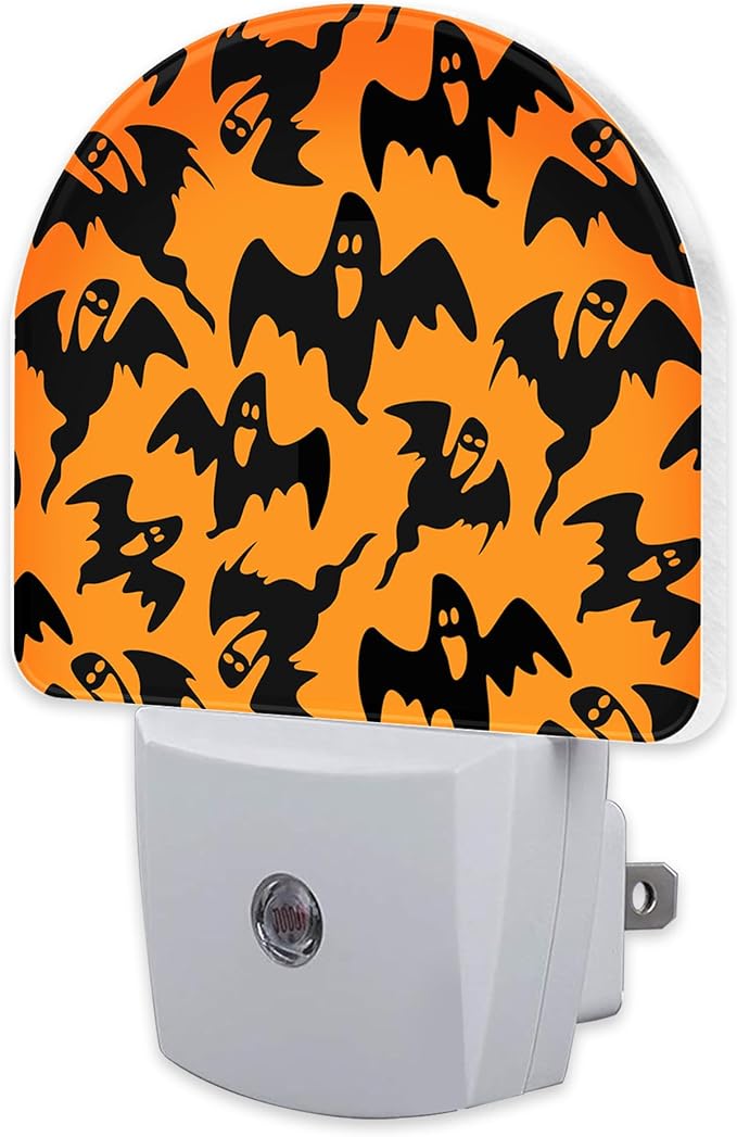 Spooky Halloween Ghosts Night Light, Black Orange Ghosts Dusk to Dawn Night Light Plug in,0.5w Energy Saving Sleep Friendly NightLight for Kids Boys Girls Home Decor