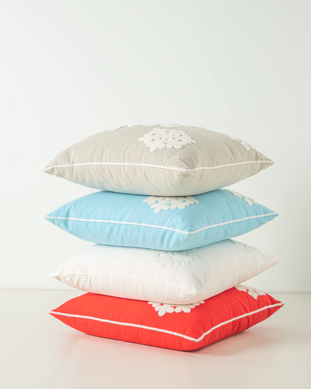 AFIRMLY 18x18,Cotton Christmas Blessing Throw Pillow Cover for Bed Sofa Cushion Car Snowflake Embroideried Pillowcases,1pair White
