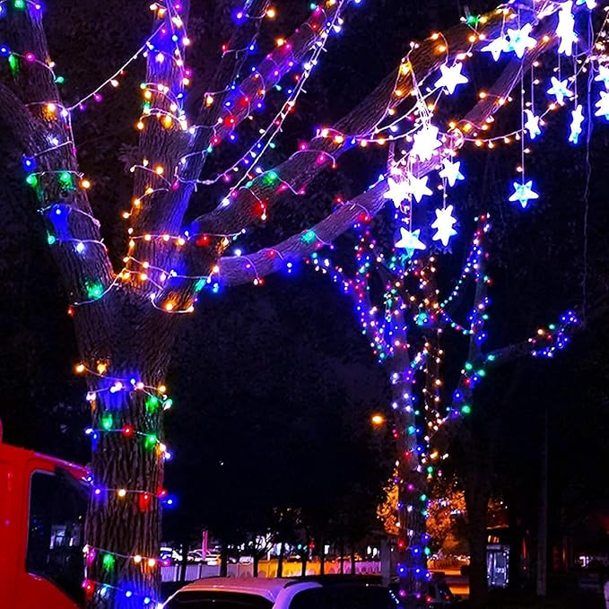 JMEXSUSS 300 LED Multicolor Christmas Tree Lights 8 Modes Colored String Lights Indoor Outdoor Multicolor Christmas Decor Lights Plug in for Christmas Tree Room Party Decoration