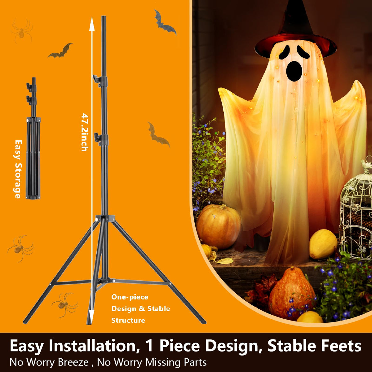 Halloween Decorations Outdoor Indoor- 2 Packs Large Light-Up Spooky Standing Ghost Decor with 8 Modes Remote String Lights, Scary Halloween Ghost Lights for Porches Yards Gardens Party Decorations