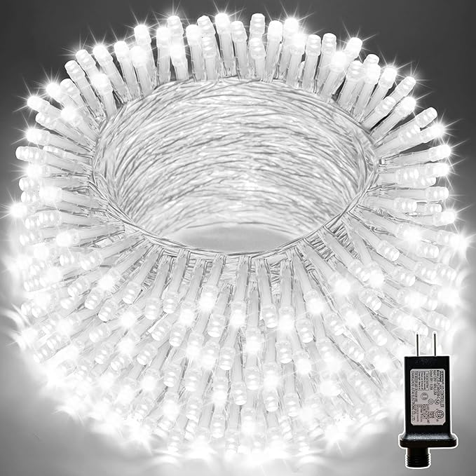 LAMPHOME 33ft Christmas Decorative Mini Lights, 100 LED Transparent Wire Fairy Starry String Lights Plug in, 11 Lighting Modes, for Indoor Outdoor Xmas Tree Wedding Party Decoration (White)