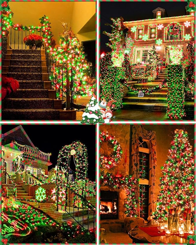 355FT 900 LED Christmas Lights, Extra Long Outdoor String Lights Waterproof, Timer & Memory, 8 Modes Dimmable Plug in Fairy Light for Outside Tree Patry Holiday Indoor Xmas Decorations, Red and Green