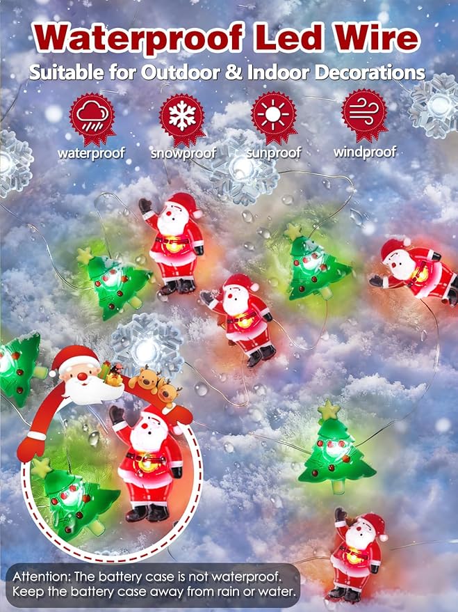 Christmas String Lights Decoration, 10ft 30LED Christmas Tree Santa Snowflake Fairy Lights Battery Operated with Remote, 8 Modes & Timer, Twinkle Light for Xmas Tree Party Indoor Outdoor Decoration