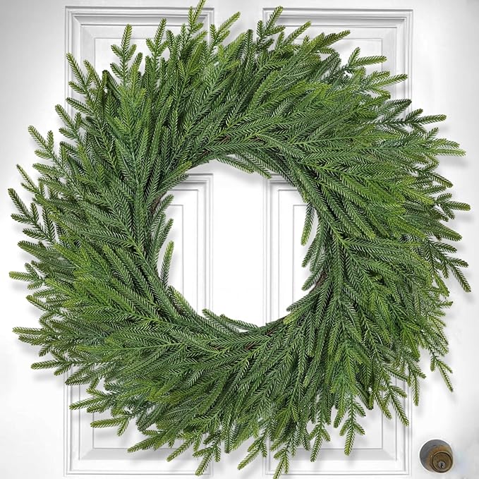26 Inch Christmas Wreaths for Front Door Real Touch Large Xmas Winter Pine Cedar Wreaths for Windows Outdoor Indoor Christmas Holiday Home Yard Farmhouse Wall Front Door Porch Hanging Decor Clearance