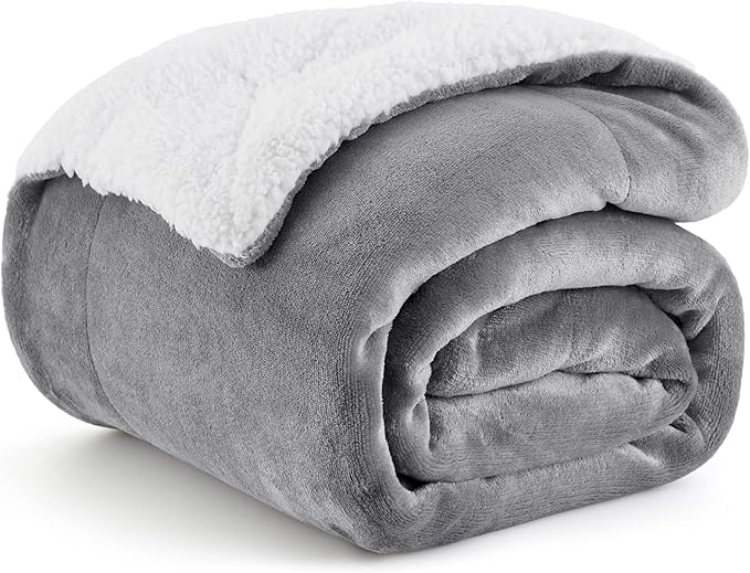Bedsure GentleSoft Sherpa Fleece Throw Blanket for Couch - Thick and Warm Christmas Blanket for Winter, Soft Fuzzy Plush Throw Gift for Women, Grey, 50x60 Inches