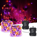iBaycon 2 Pack 50 LED Battery Halloween Lights, 16.4ft Battery Operated Halloween Lights, Orange Purple Waterproof Twinkle Fairy Lights with 8 Modes & Timer for Indoor Outdoor Halloween Decorations