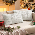 MIULEE Christmas Snowflake Decorative Throw Pillow Covers Set of 2,Soft Fluffy Faux Wool Winter Holiday Couch Pillows for Farmhouse Boho Home Decor Sofa Bed Porch Living Room 12x20 Inch Pure White
